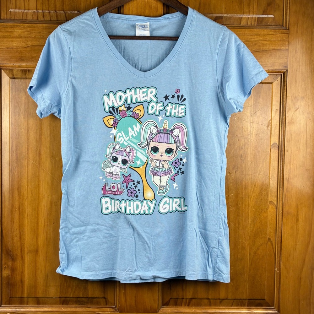 LOL Surprise Mother of the Birthday Girl V-Neck T-Shirt Blue M Doll Core